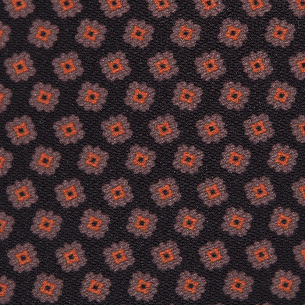 Italian Orange and Black Floral Digitally Printed Stretch Polyester