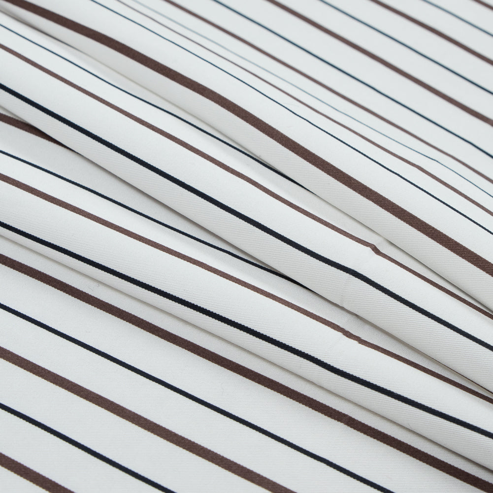 Brown, Black and White Striped Rayon Twill