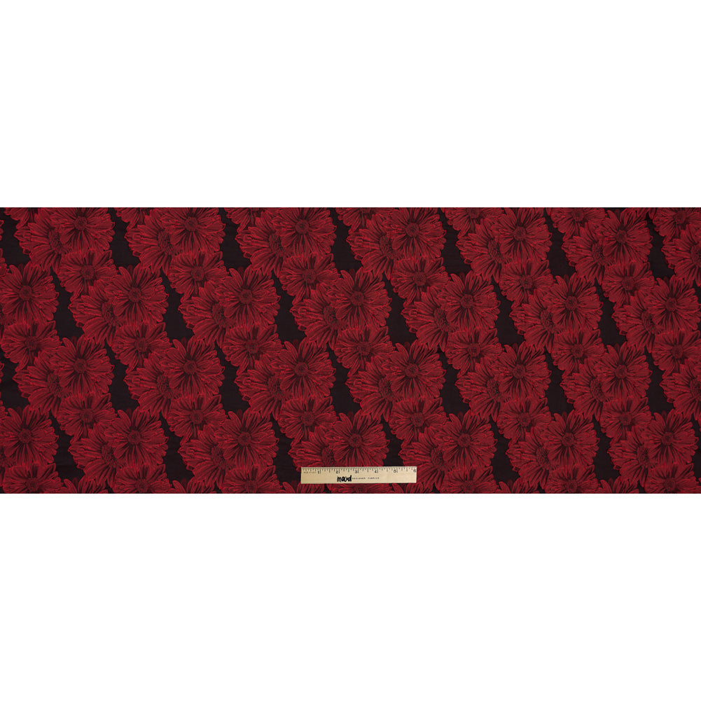 Red and Black 3D Floral Brocade