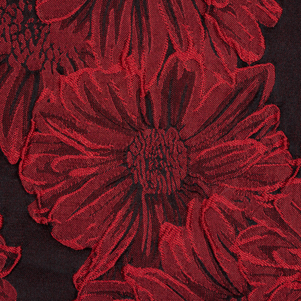 Red and Black 3D Floral Brocade