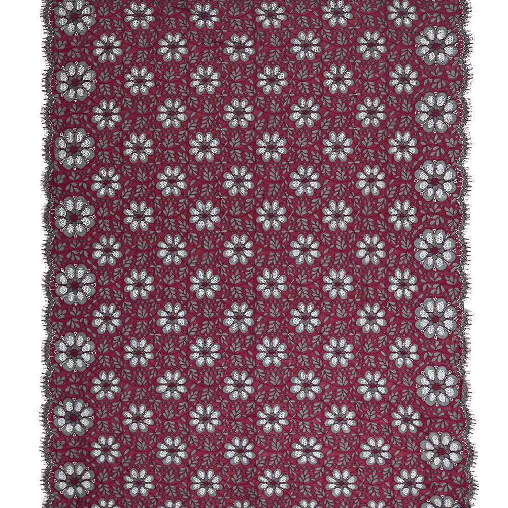 Lace with Scalloped Eyelash Edges - Black and Fuchsia Two-Tone Sunflowers