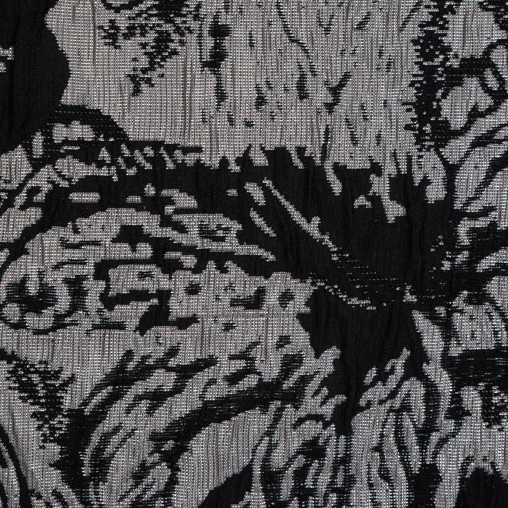 Black, Peach and Metallic Silver Floral Brocade