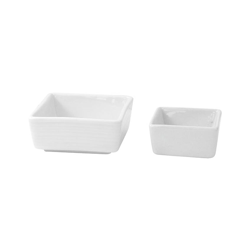 Packnwood Mini White Square Porcelain Sauce Dish, 2 oz, 2.8" x 2.8" x 1.2" H, Case of 24