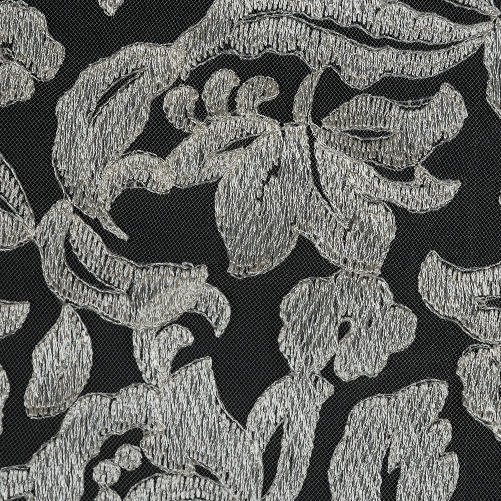 Ivory Floral Embroidered Mesh with Finished Edges