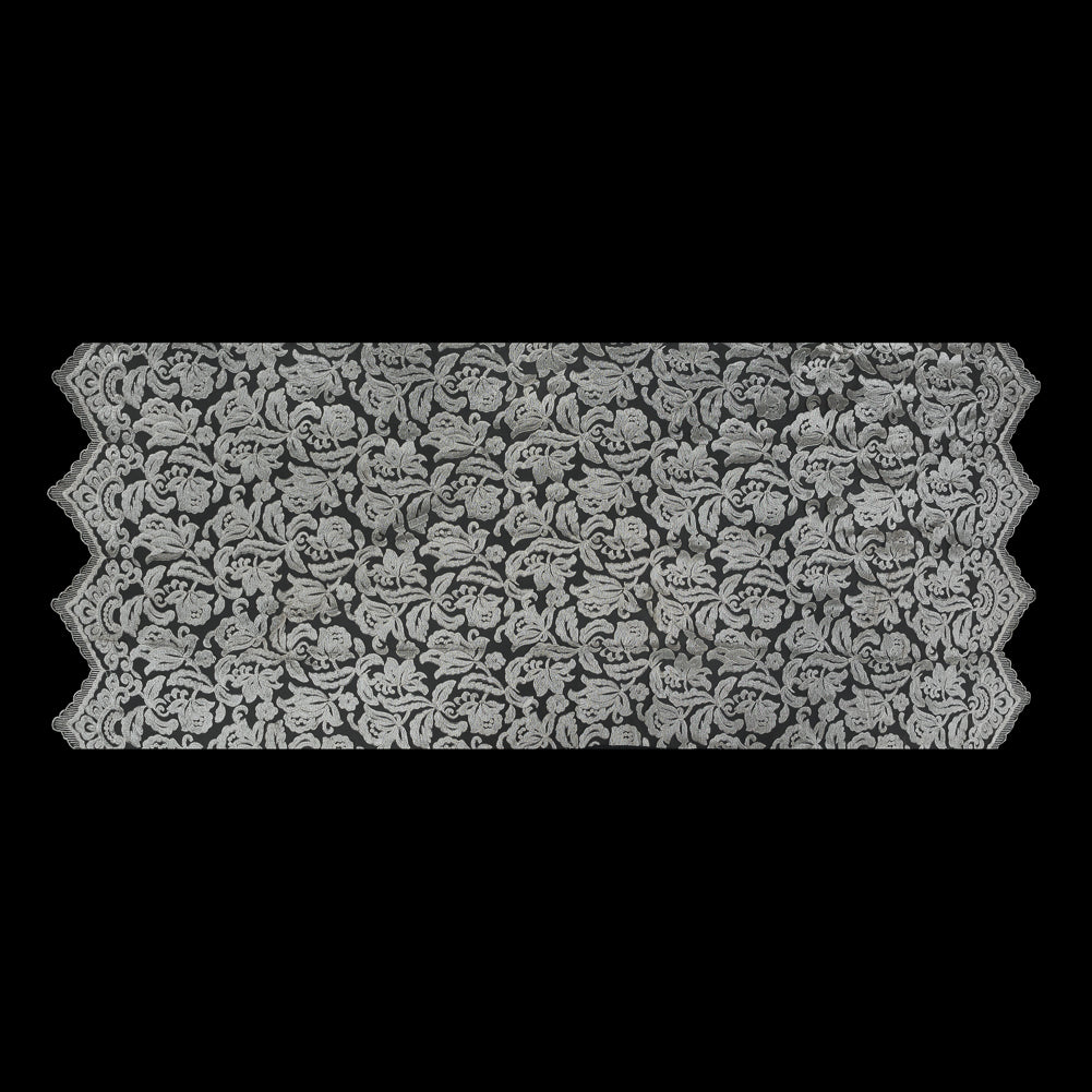 Ivory Floral Embroidered Mesh with Finished Edges