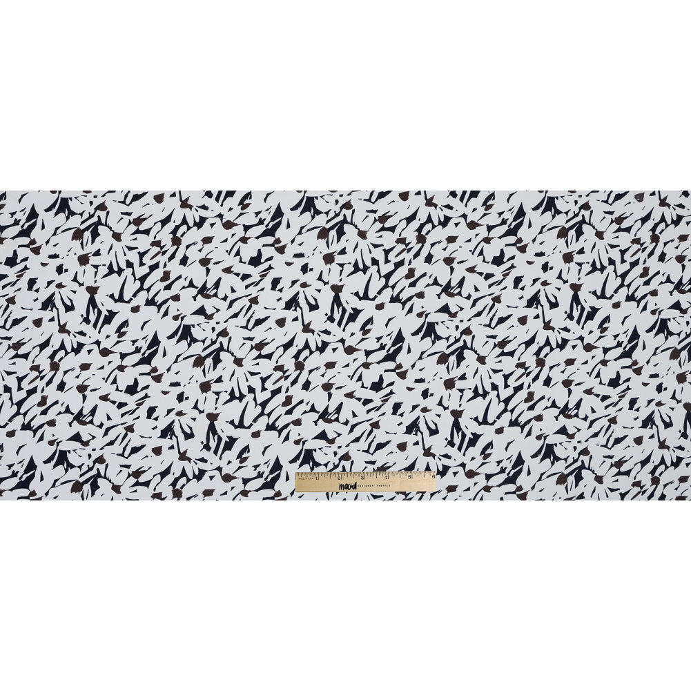 White, Navy and Brown Floral Stretch Cotton Pique