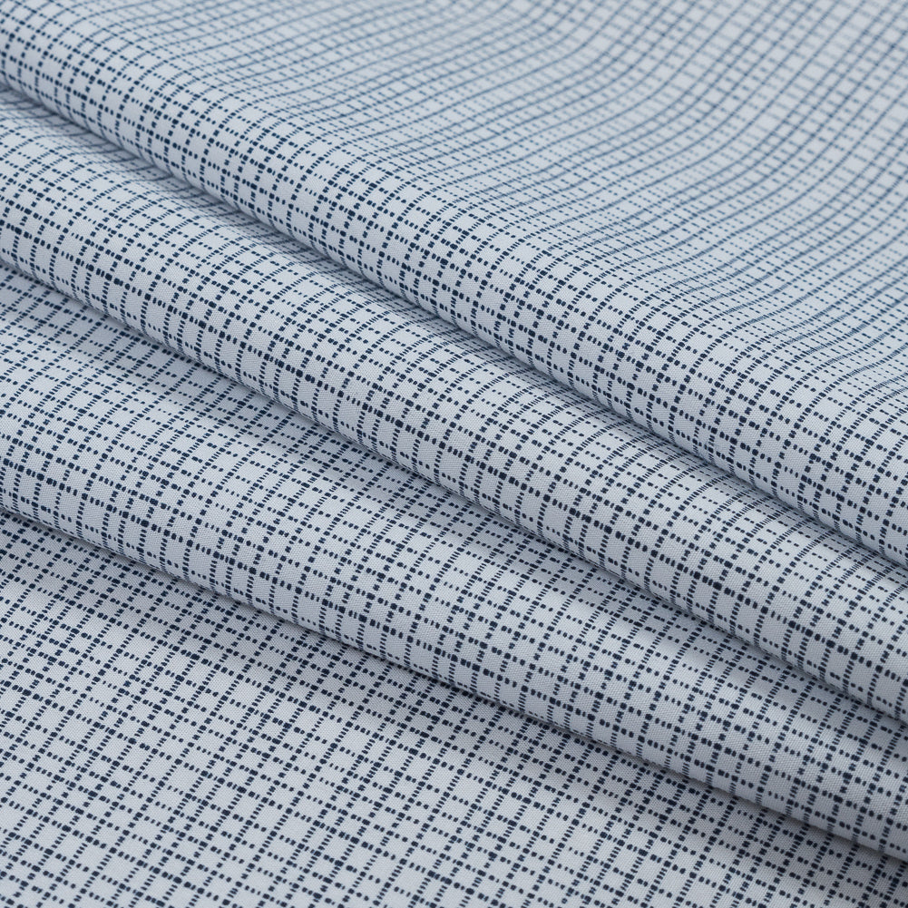 Navy and White Plaid Cotton Shirting