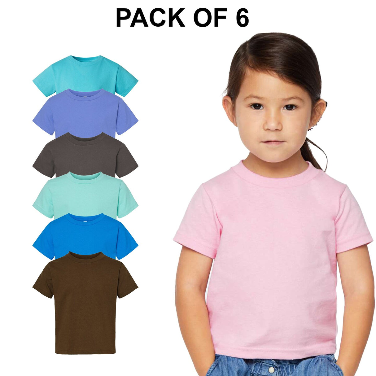 6 pack: RADYAN® Juvy Short Sleeve Crewneck T-Shirt - 3301J