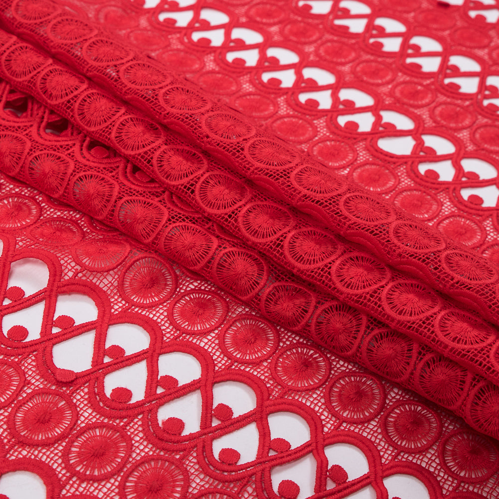 Guipure Lace - Flame Scarlet Red Geometric