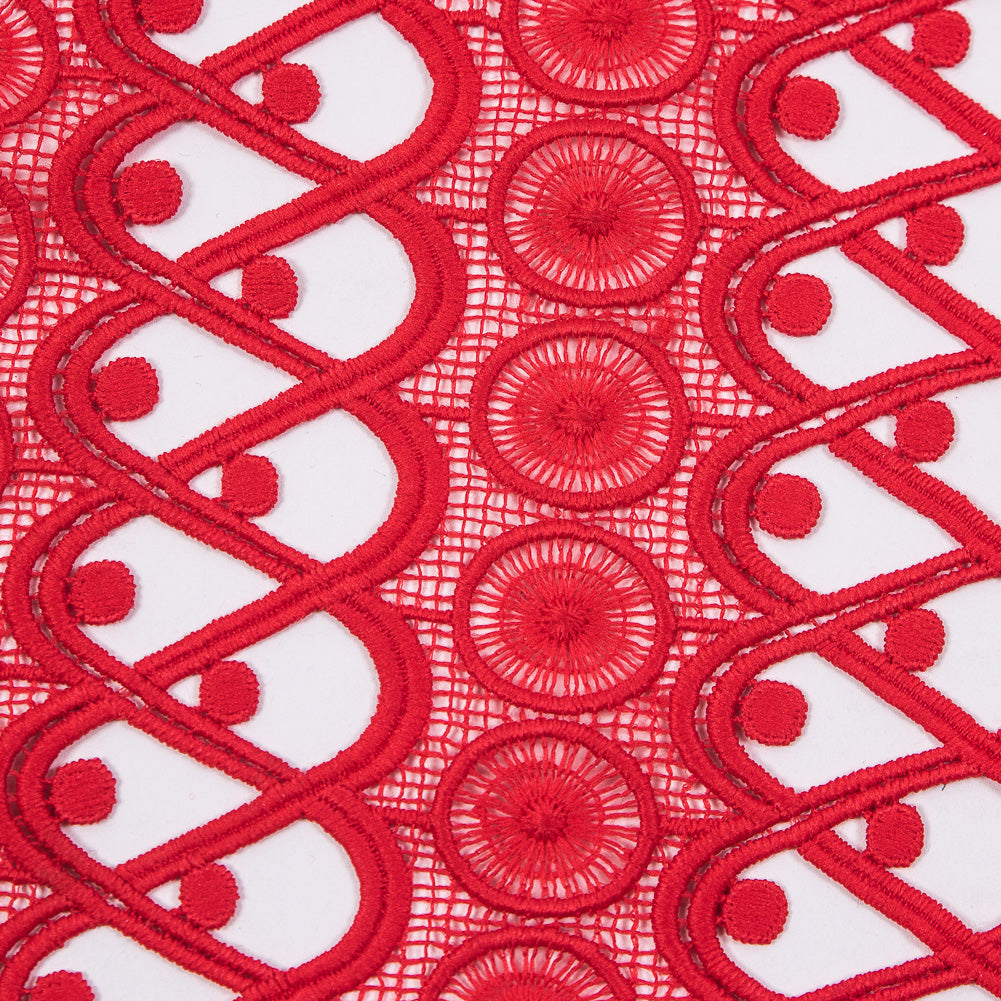 Guipure Lace - Flame Scarlet Red Geometric