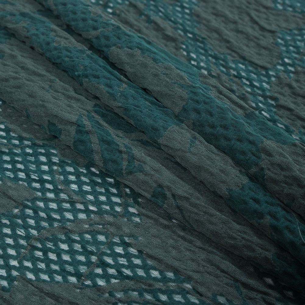 Emerald Green Wool and Acrylic Netting Backed by Fine Floral Knit