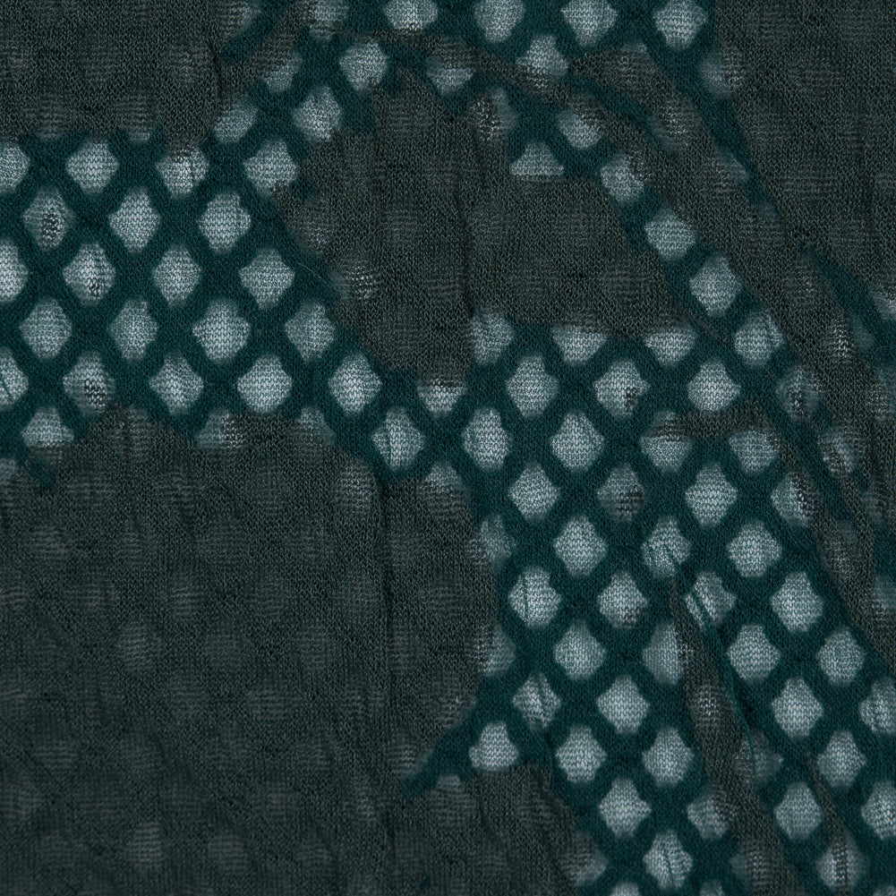 Emerald Green Wool and Acrylic Netting Backed by Fine Floral Knit