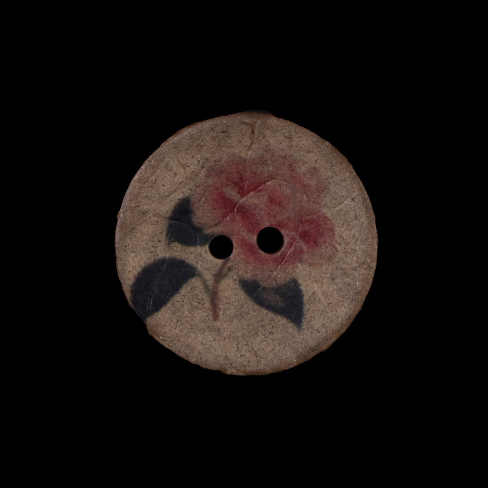 Italian Brown Floral Painted Coconut Button - 36L/23mm