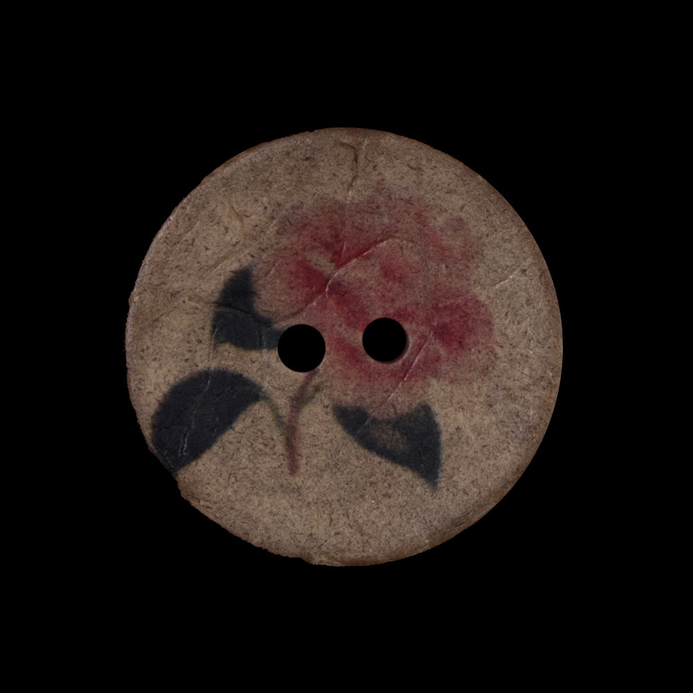 Italian Brown Floral Painted Coconut Button - 40L/25.5mm