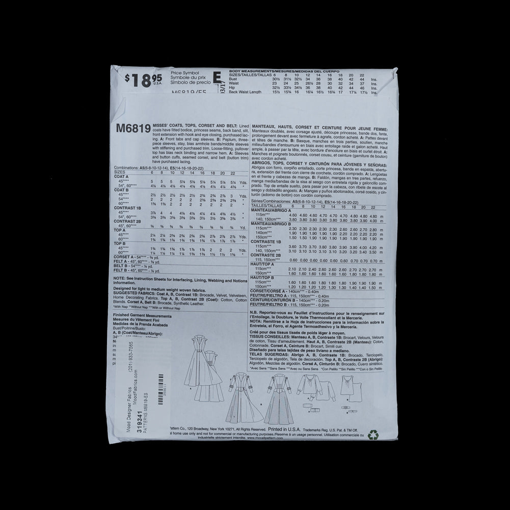 McCalls Costume Pattern M6819 Size E5