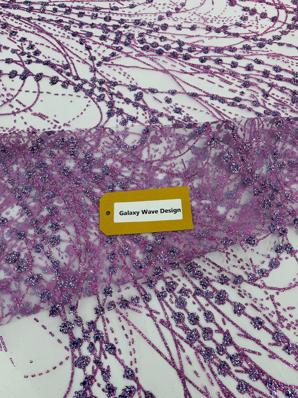 Galaxy Glitter Design Mesh Lace Polyester Fabric - Glitter Galaxy Pattern, 52-54" Width (1 Yard)