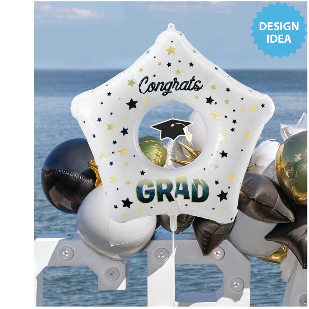 Graduation Foil Balloon 32 Inch Diffused Ombre Grad Cap Dangler