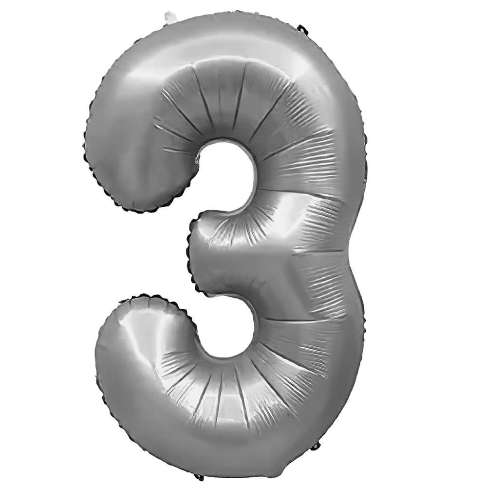 Foil Balloon Number 3 Silver 32 Inch