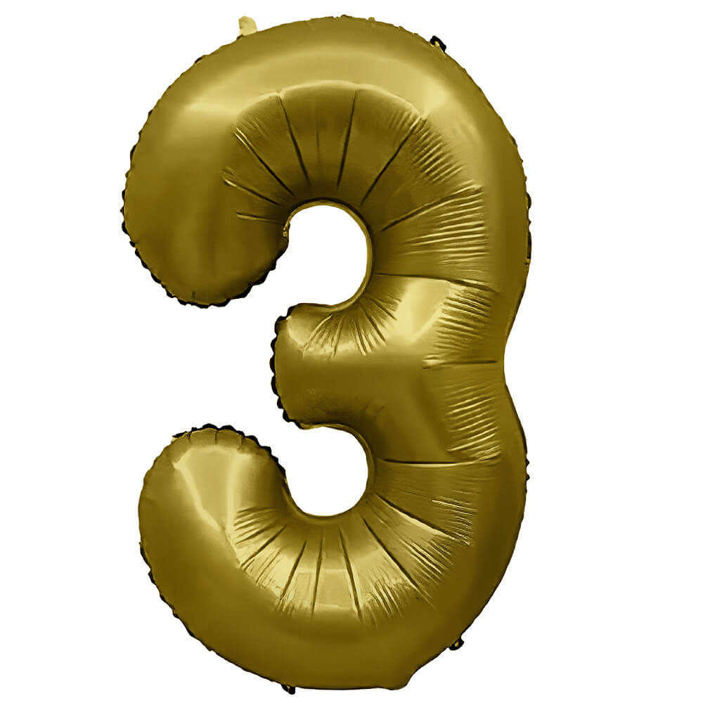 Foil Balloon Number 3 Vintage Gold