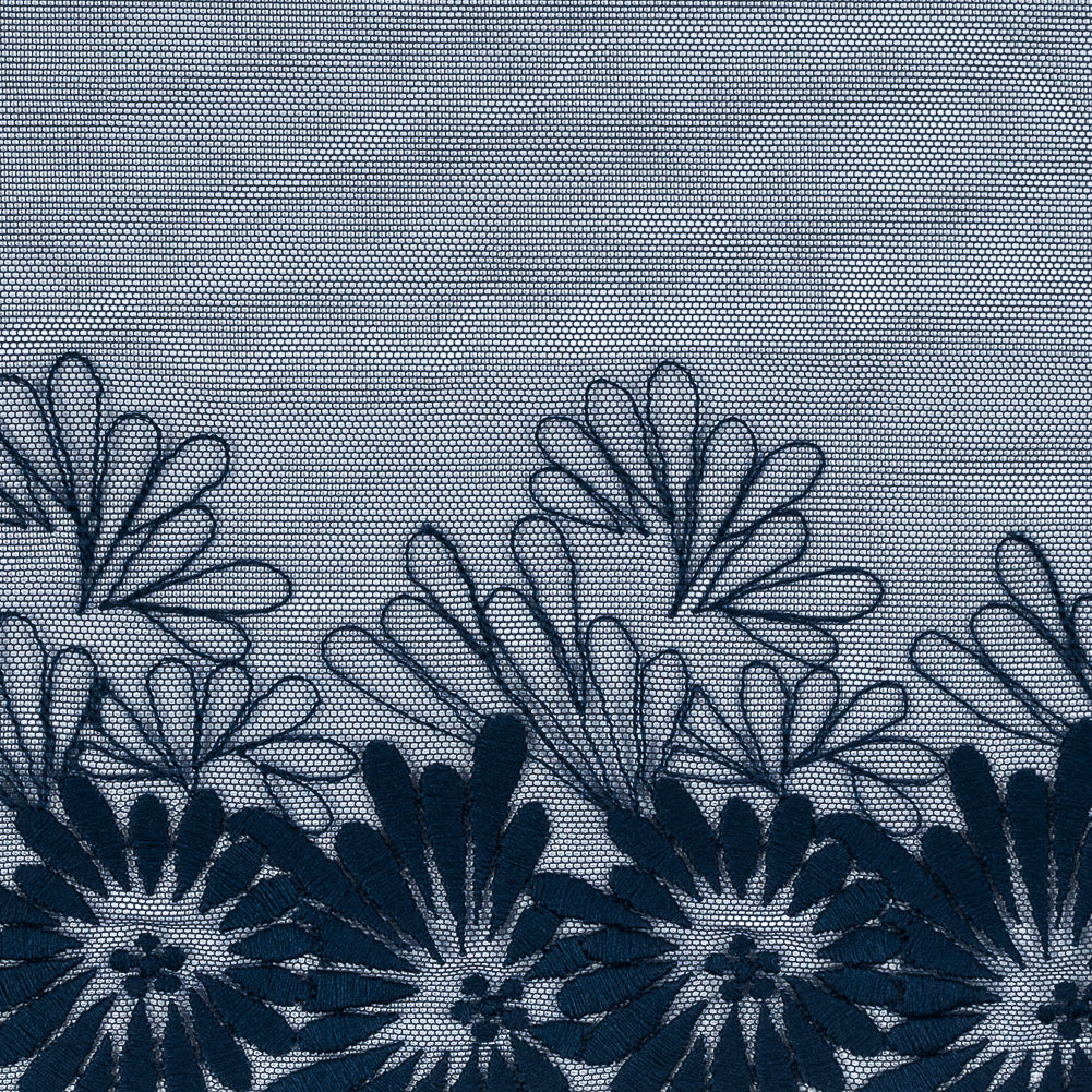 Poseidon Blue Floral Embroidered Mesh Trim - 4.5"