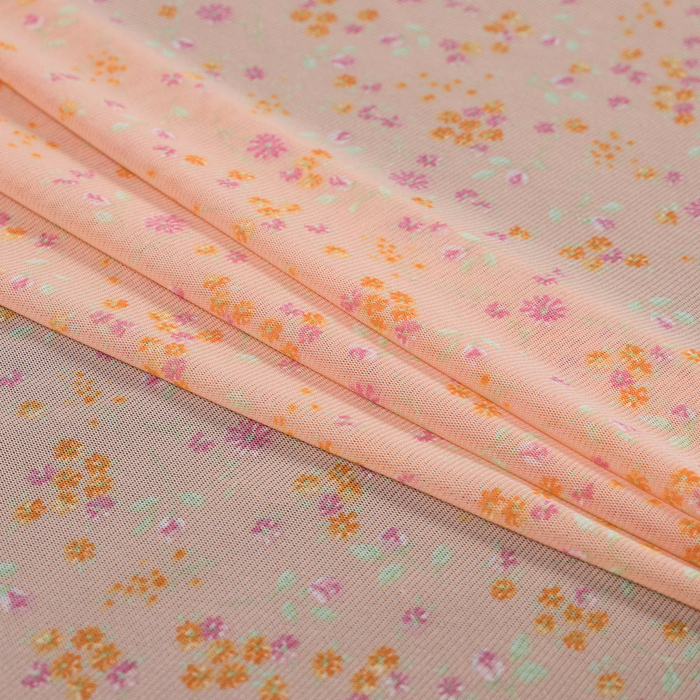 Orange Sherbet Floral Printed Polyester Mesh