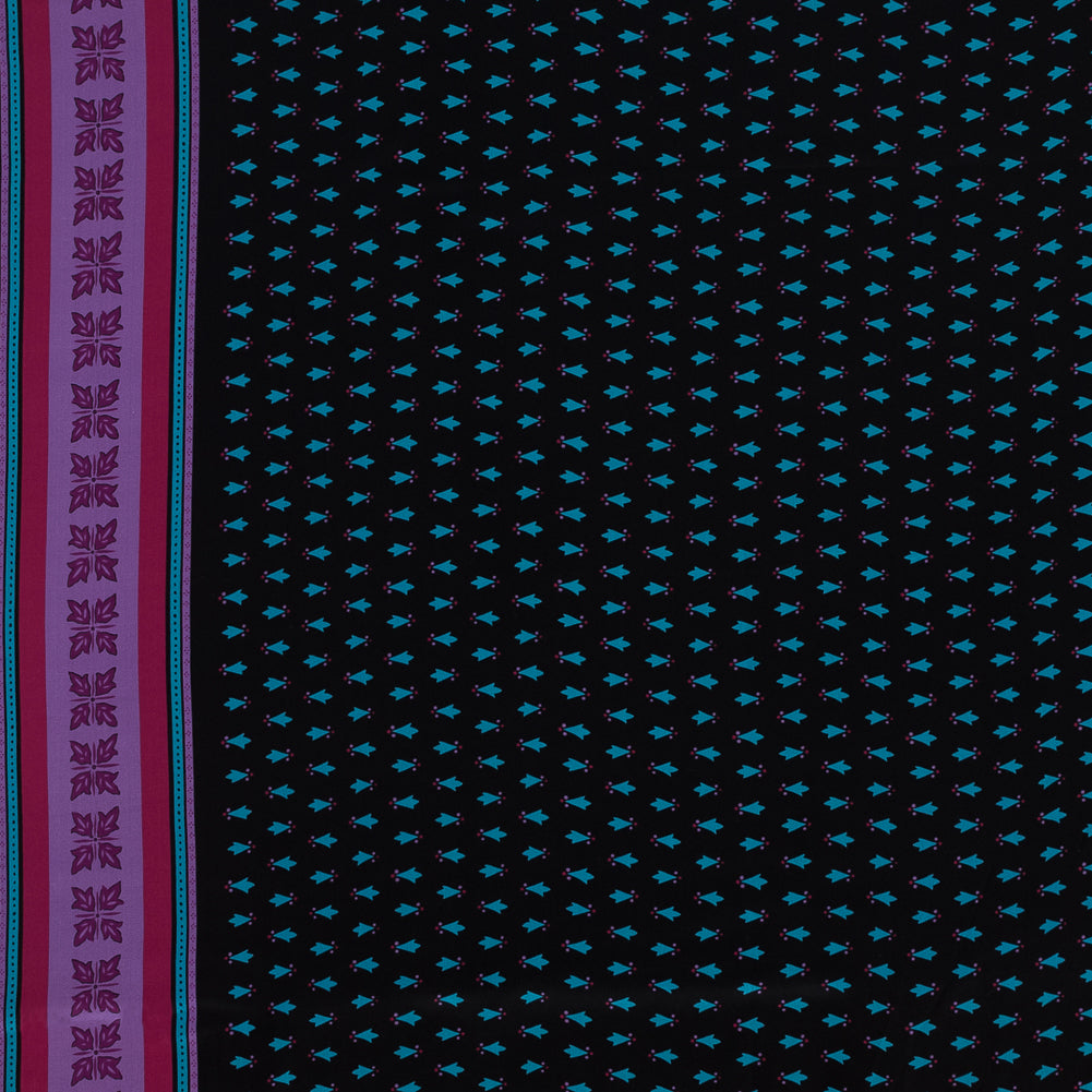 Famous NYC Designer Pink, Teal and Purple Printed Crepe de Chine Silk Panel