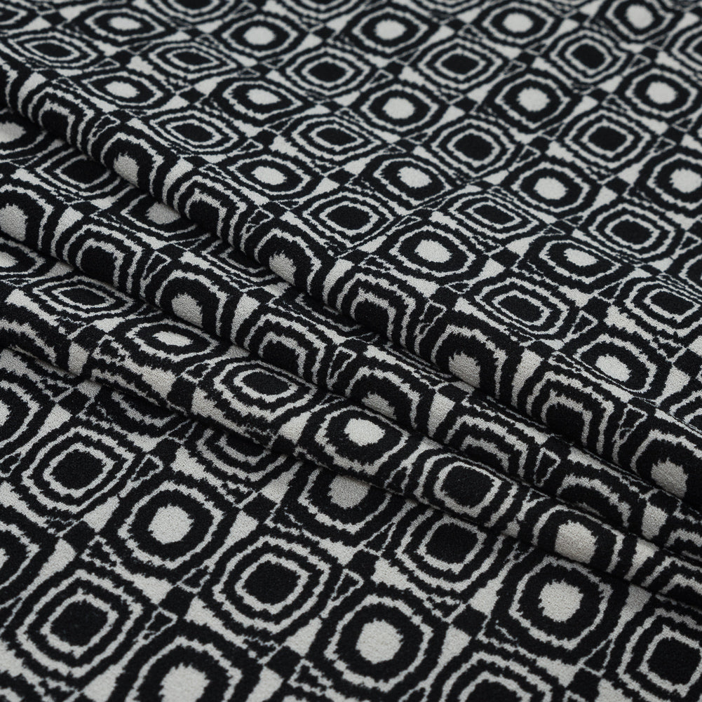 Black and Ivory Geometric Polyester Crepe
