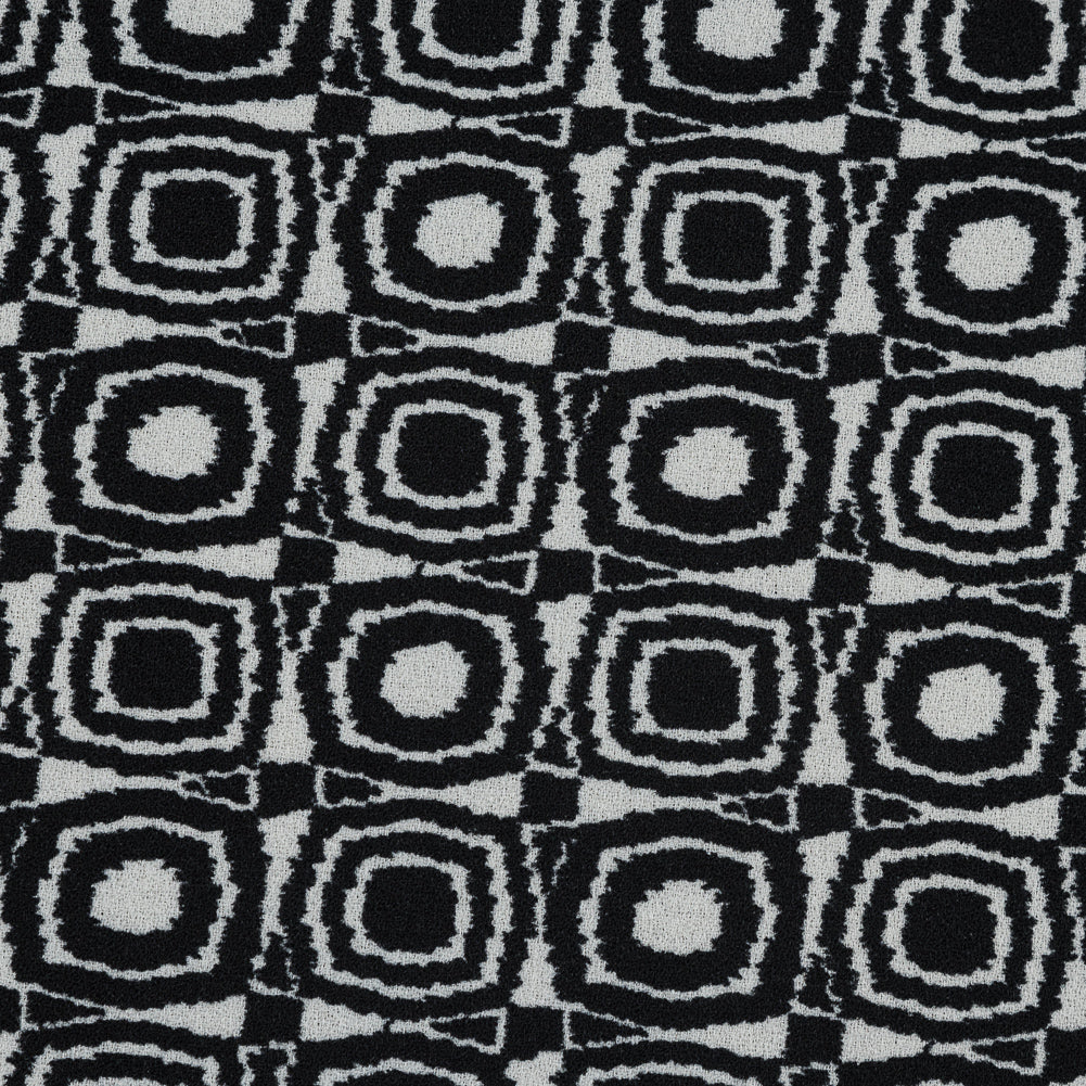 Black and Ivory Geometric Polyester Crepe
