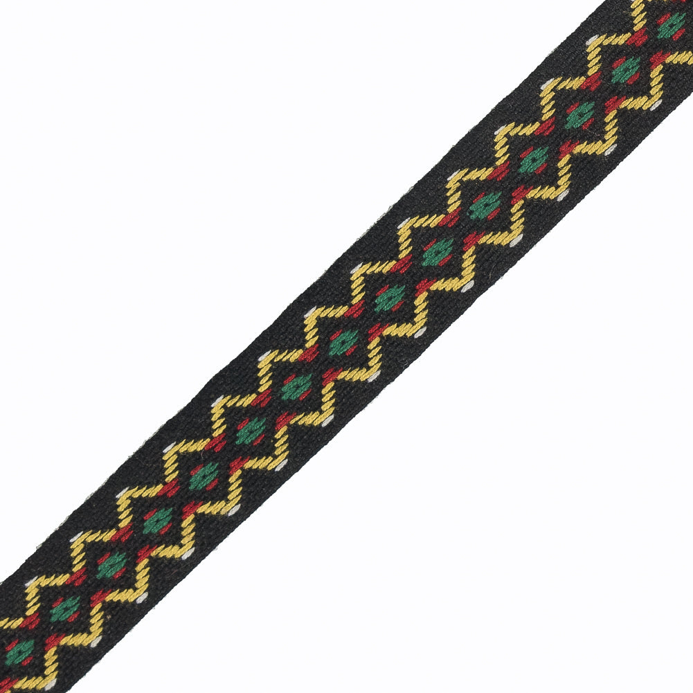 Black and Yellow Geometric Jacquard Ribbon - 0.5"