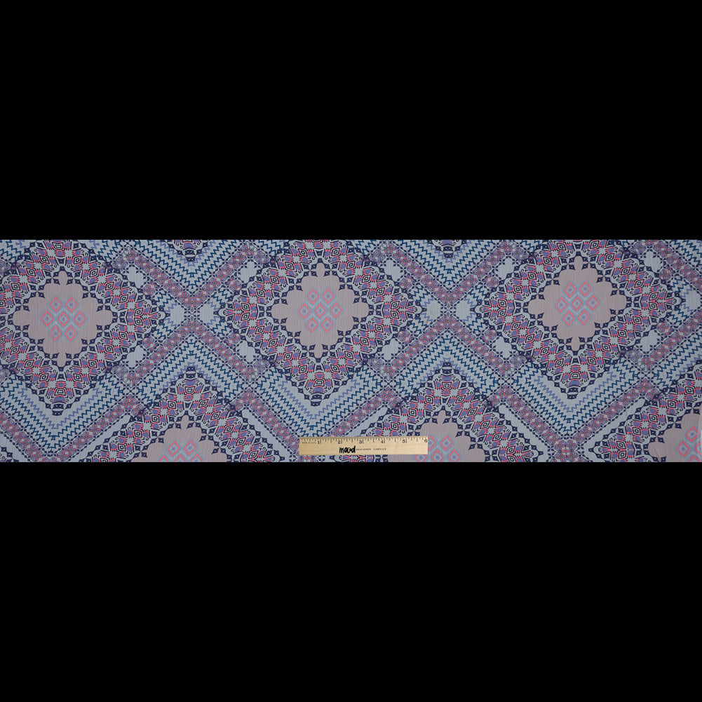 Purple, Florescent Pink and White Printed Crinkled Chiffon