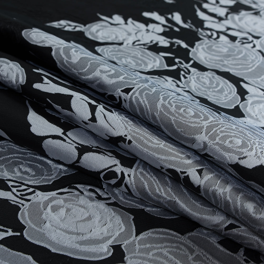 Black and Silver Rose Jacquard Panel