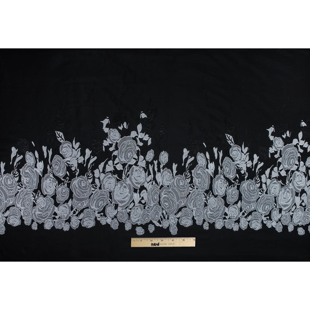 Black and Silver Rose Jacquard Panel