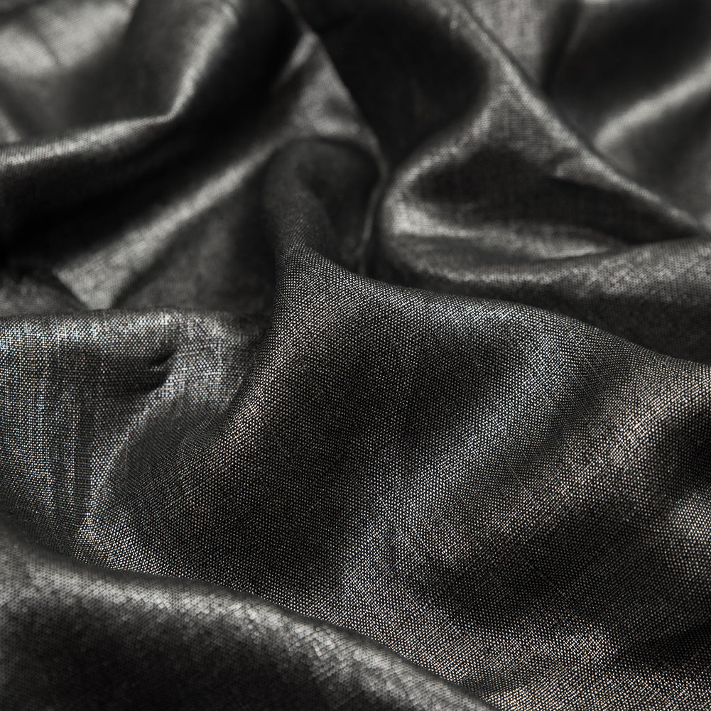 Lightweight Linen Woven with Metallic Silver Foil - Black - Simone Collection