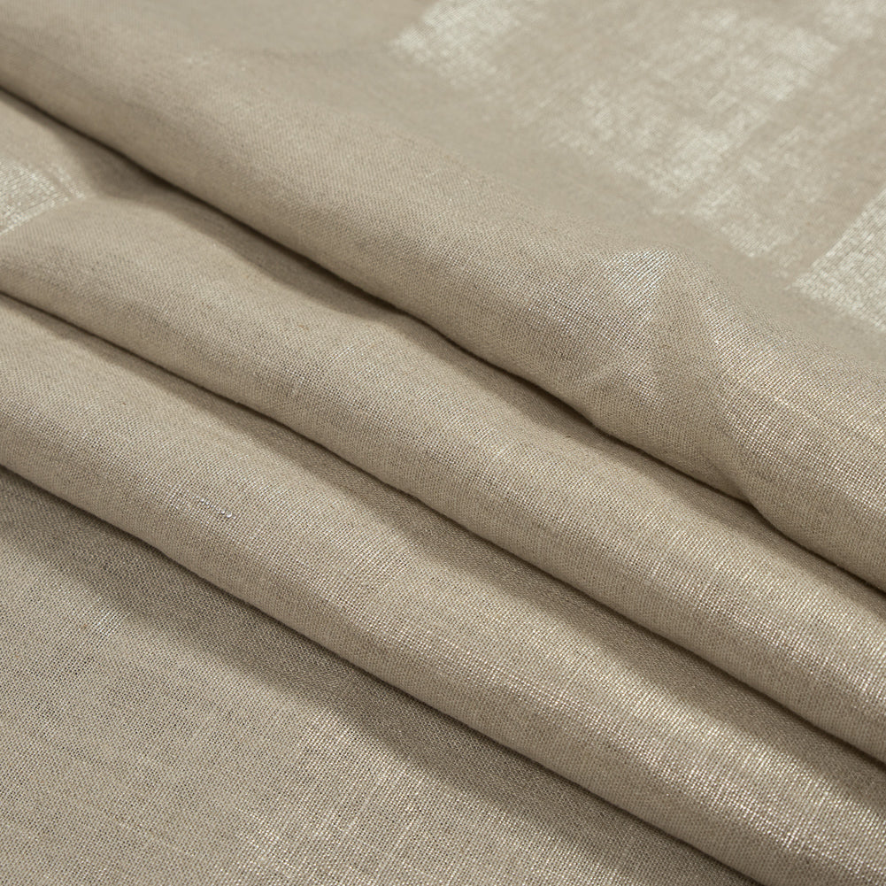 Medium Weight Linen Woven with Metallic Foiling - Oatmeal and Silver - Bianca Collection