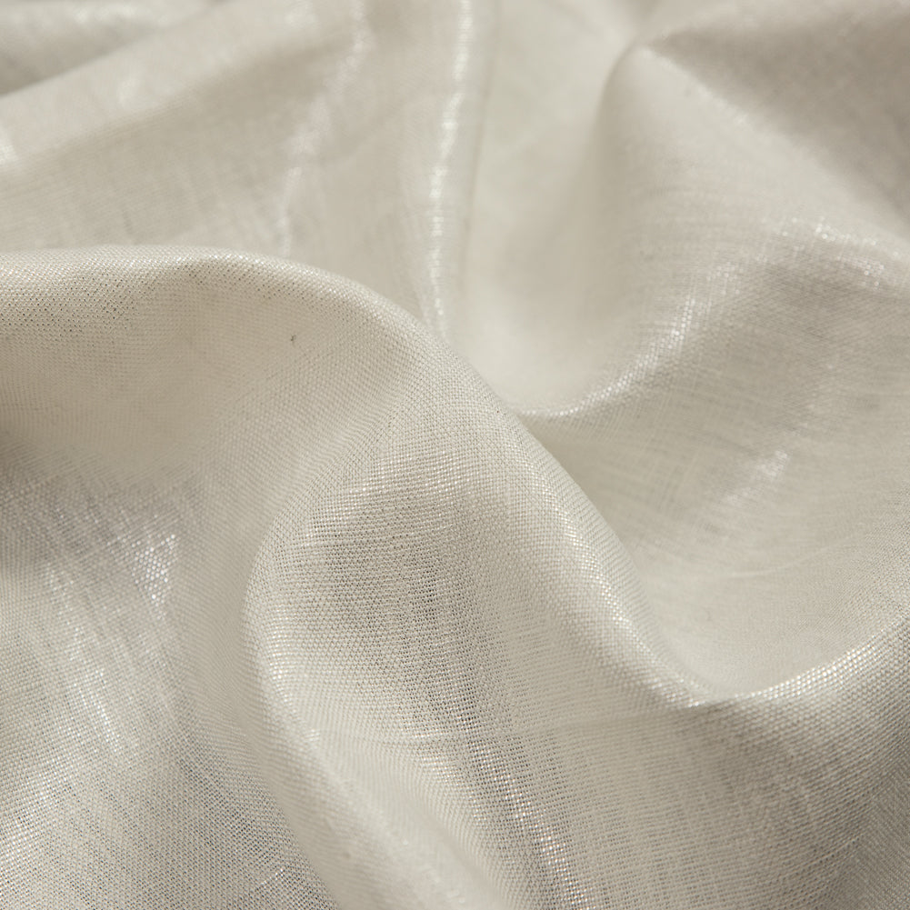 Medium Weight Linen Woven with Metallic Foiling - Ivory and Silver - Bianca Collection