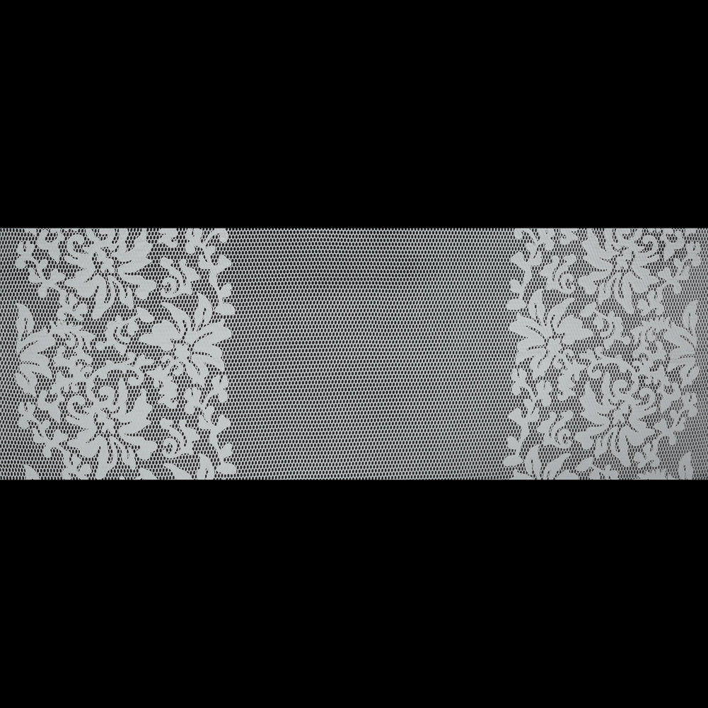 Wonder Mesh with Floral Faux Leather Embroidered Borders - Whisper White