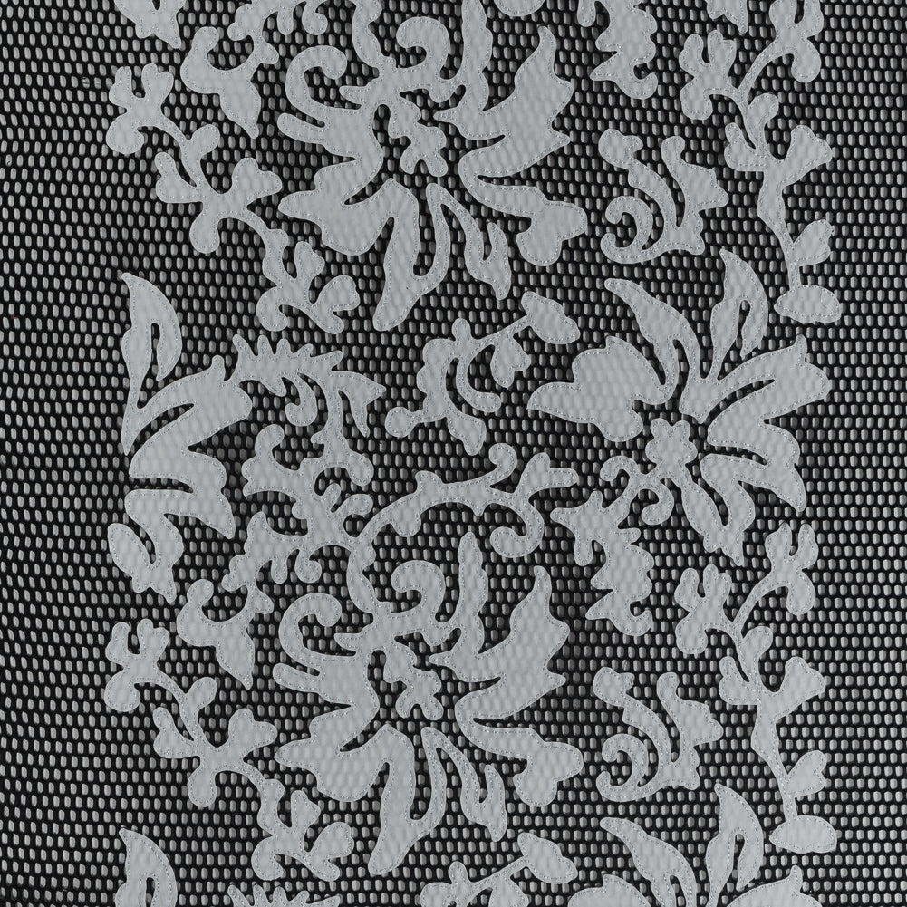 Wonder Mesh with Floral Faux Leather Embroidered Borders - Black and White