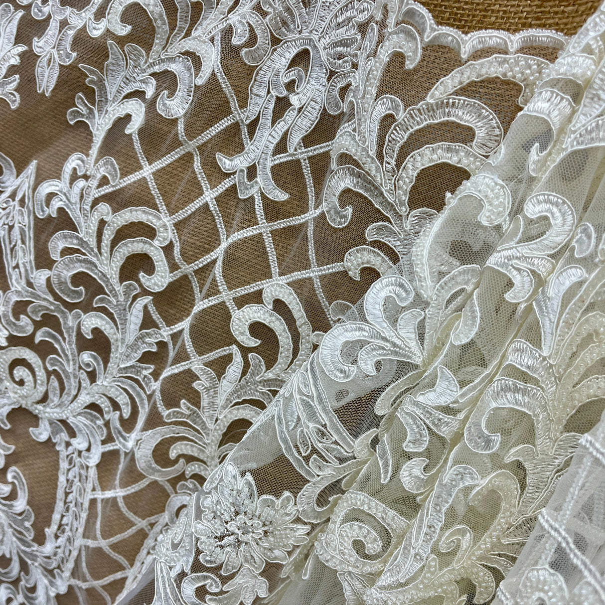 Beaded Corded Bridal Lace Dark Ivory