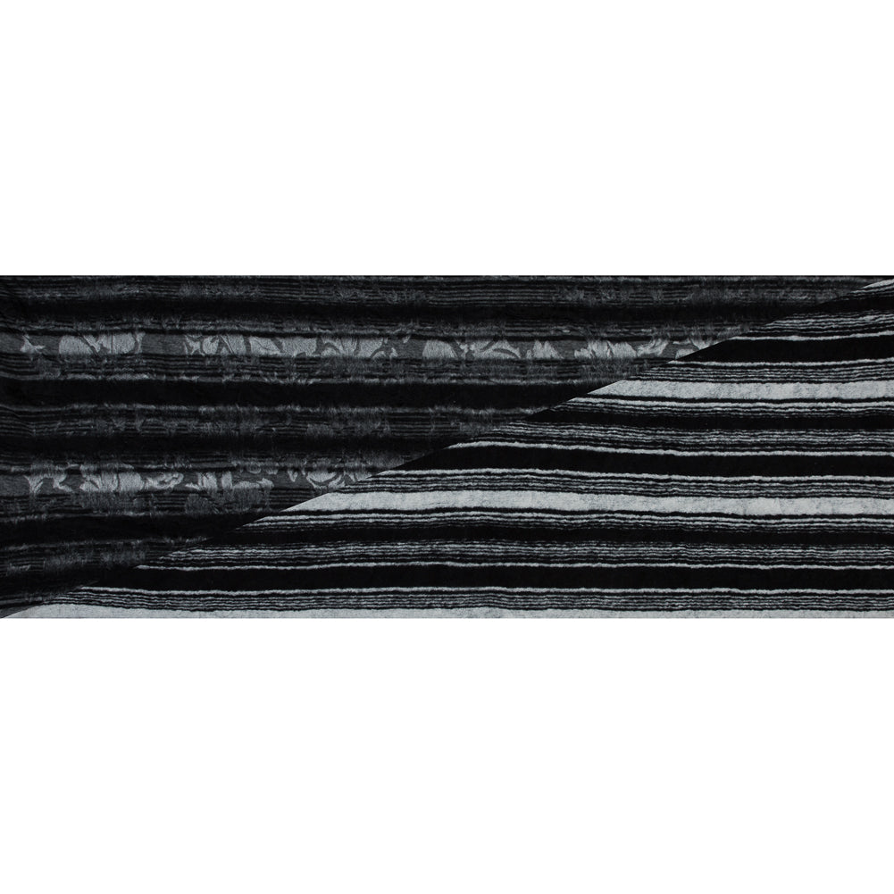 Bonded Wool Knit and Organza - Black Stripes and Floral - Designer Deadstock