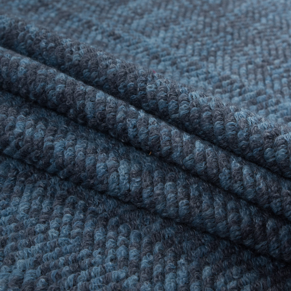 Wool Knit with Zig Zag Loops - Blue Marbled - Designer Deadstock