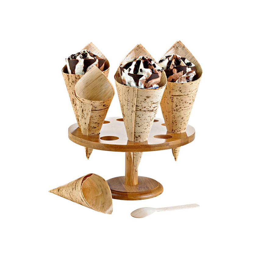 Packnwood Bamboo Cone and Temaki Display, 10 Cavities, 4 oz, 4.3" x 0.7", Case of 2