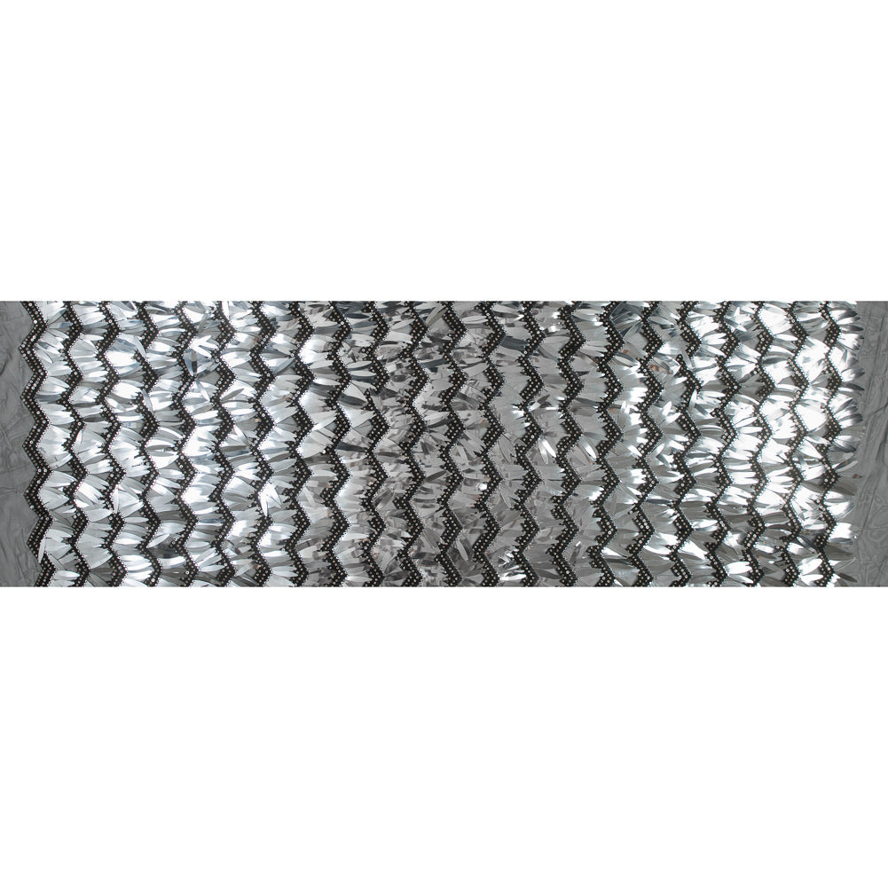 Black and Silver Chevron Fringe Sequin Fabric