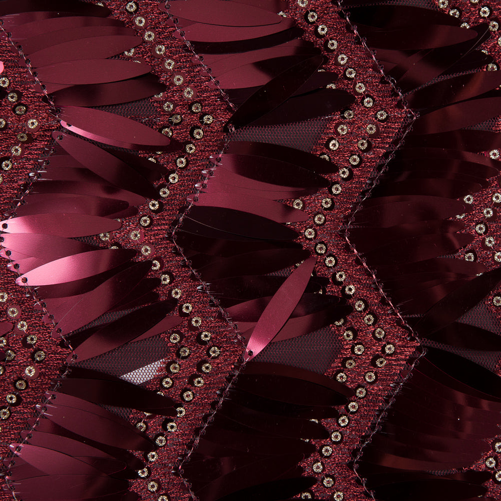 Fringe Sequin Fabric - Cranberry Chevrons