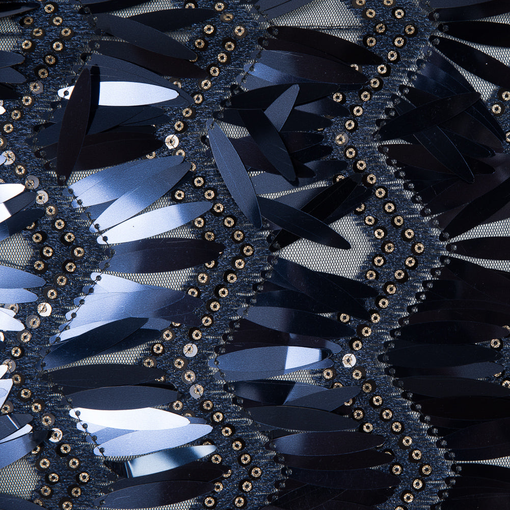 Fringe Sequin Fabric - Navy Chevrons