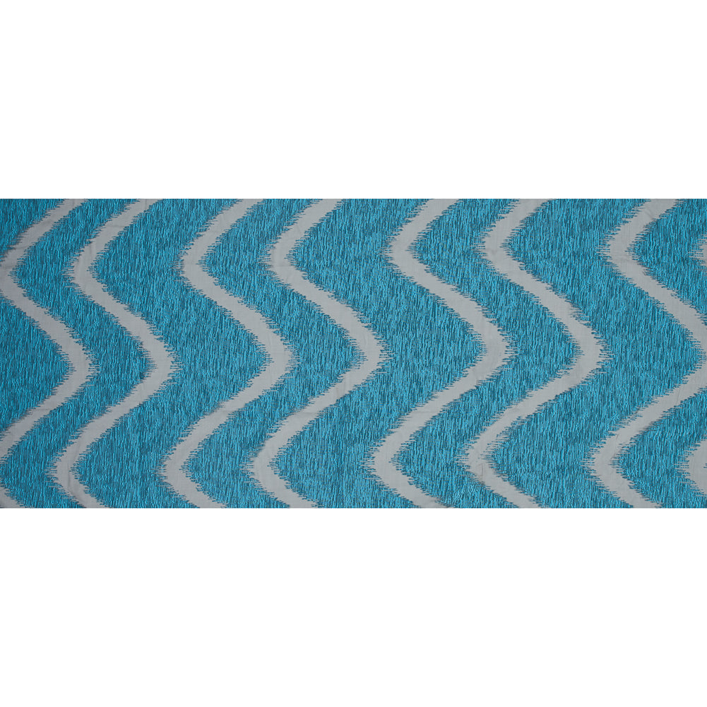 Organza Burnout Jacquard - Blue Chevron