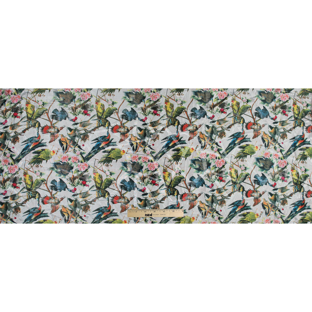 White Parakeet Printed Polyester Jacquard