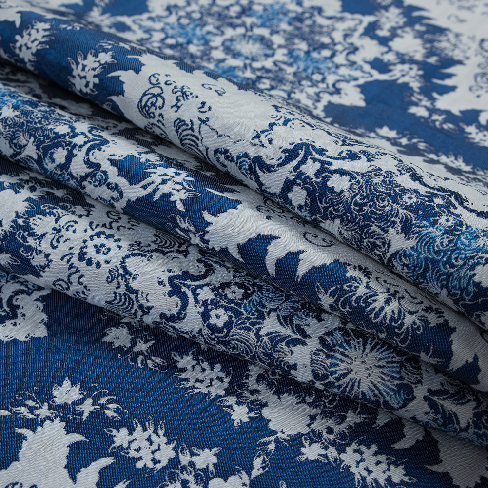 Blue and White Abstract Medallion Brocade