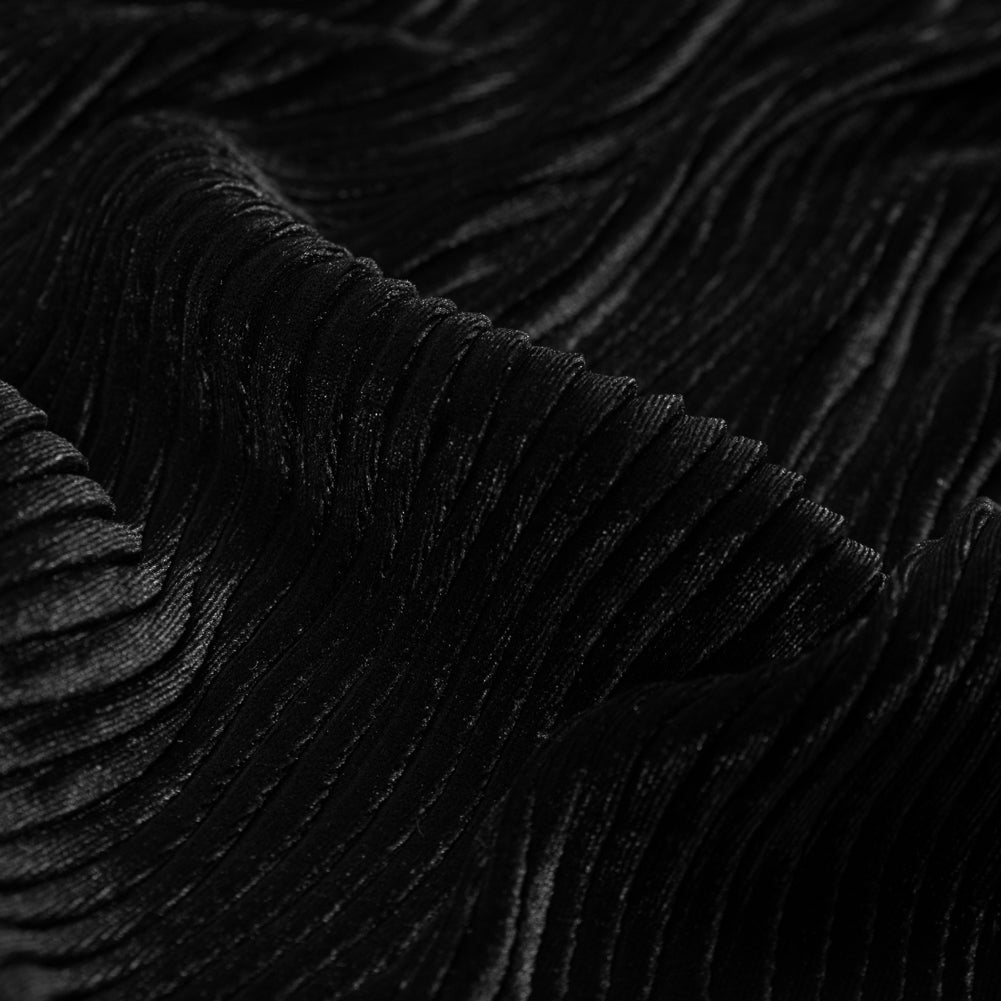 Wavy Crinkled Velour - Black - Yvonne Collection
