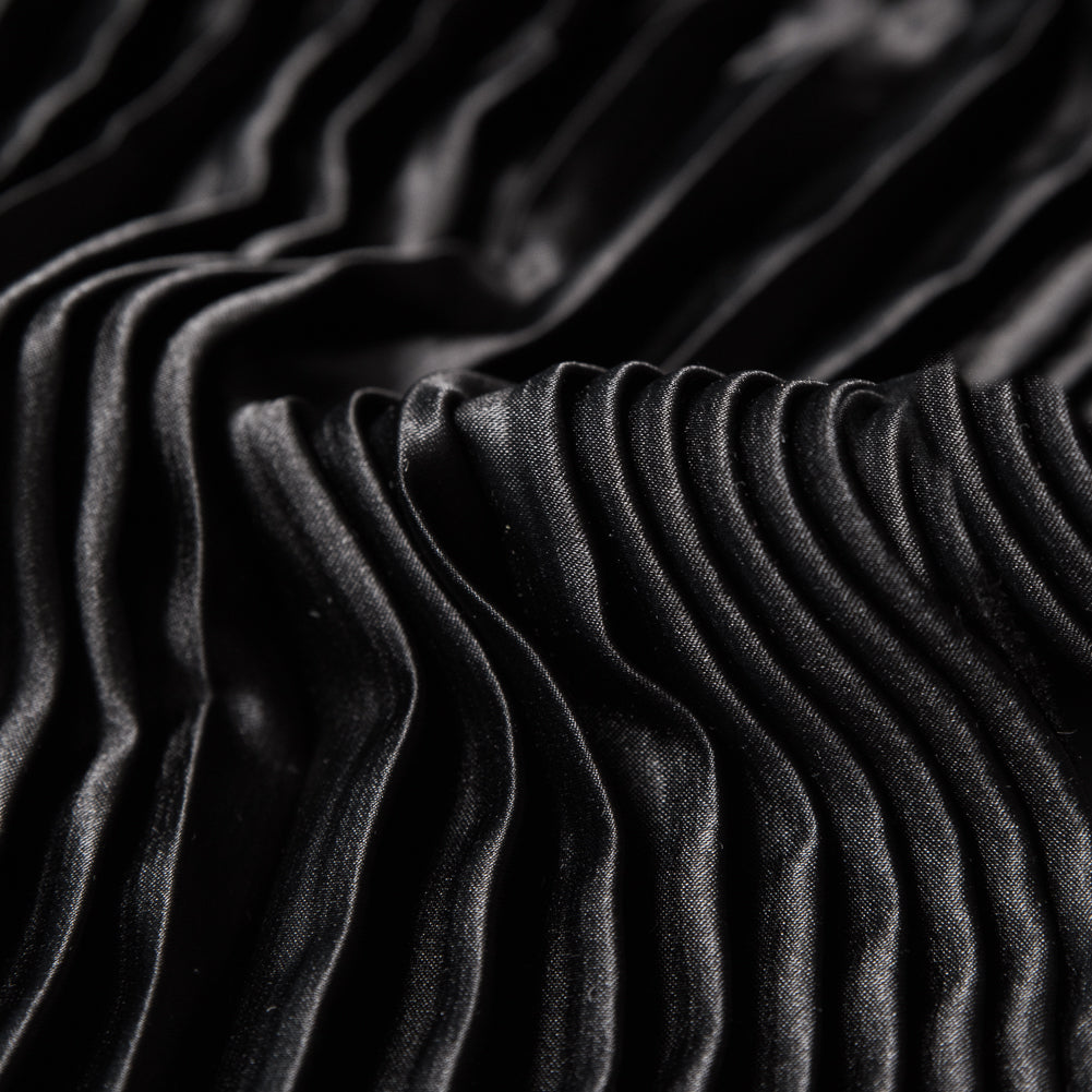 Pleated Stretch Satin - Black - Andreas Collection