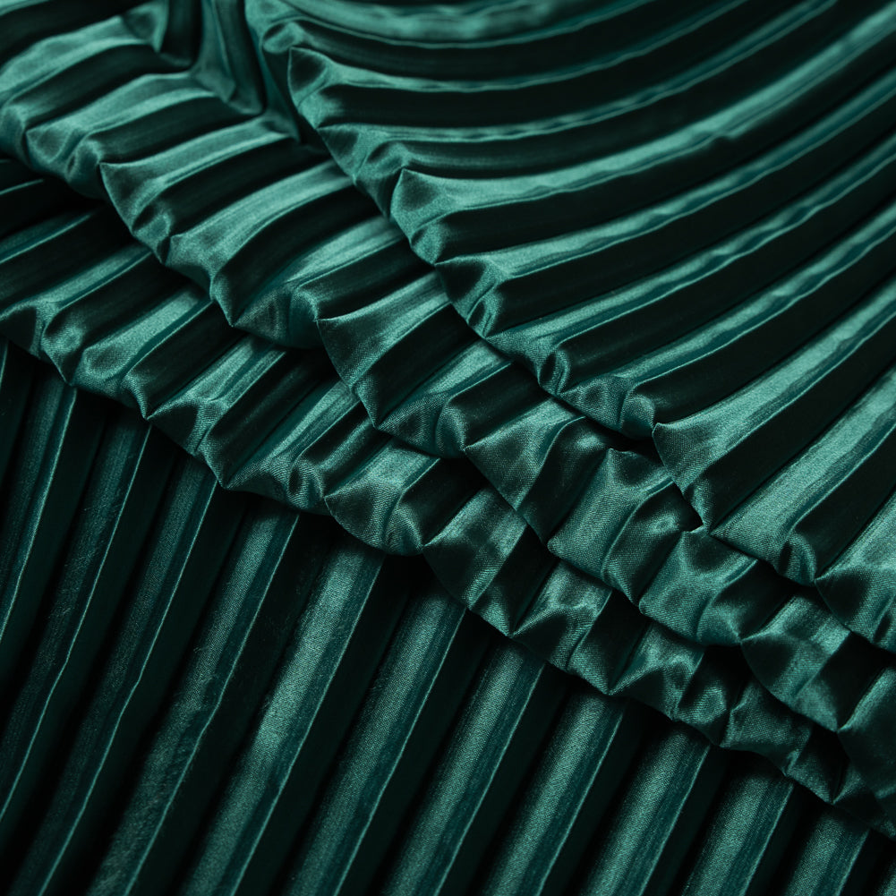 Pleated Stretch Satin - Emerald Green - Andreas Collection
